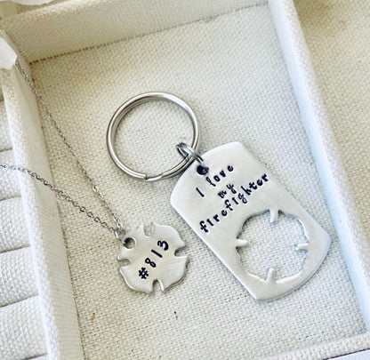 I love My Firefighter Personalized Firefighter gift, Firefighter Gift Keychain set, Firefighter wife, Firefighter Girlfriend, Maltese Cross