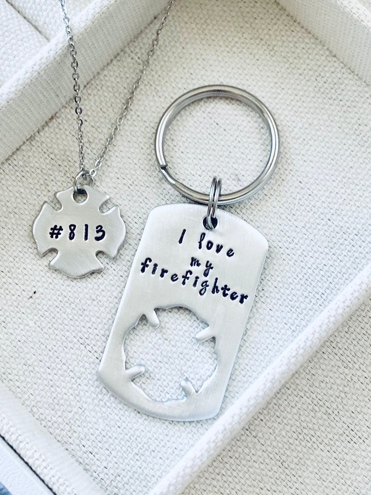 I love My Firefighter Personalized Firefighter gift, Firefighter Gift Keychain set, Firefighter wife, Firefighter Girlfriend, Maltese Cross
