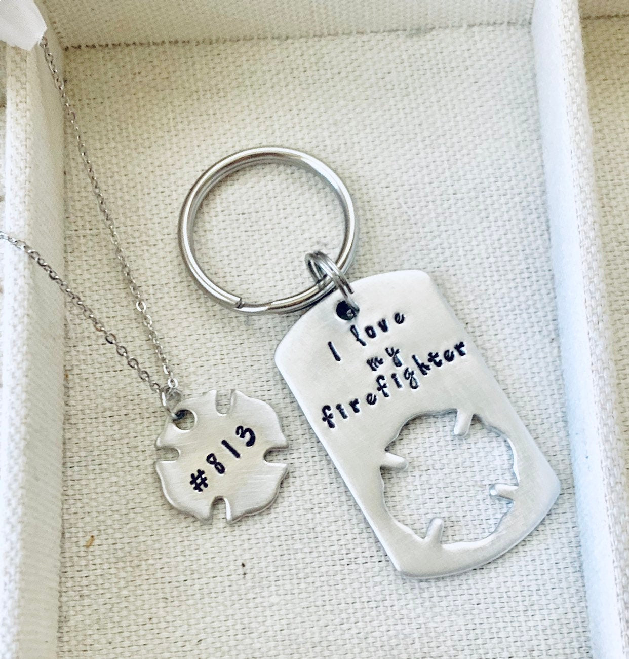 I love My Firefighter Personalized Firefighter gift, Firefighter Gift Keychain set, Firefighter wife, Firefighter Girlfriend, Maltese Cross