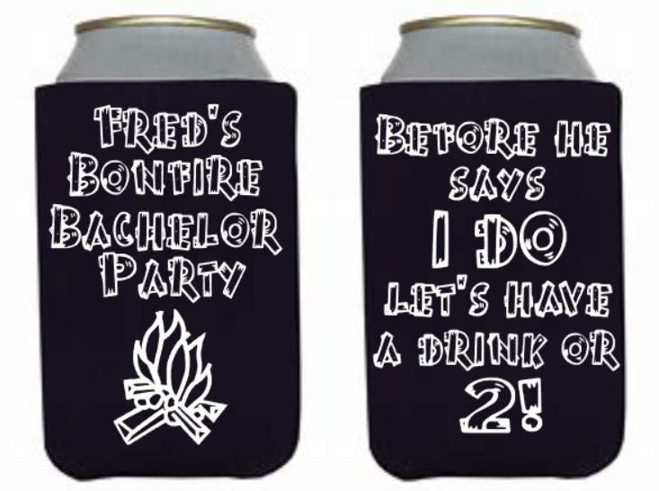 Personalized Bonfire Bachelor Party Can Cooler: Brews Before I Do's