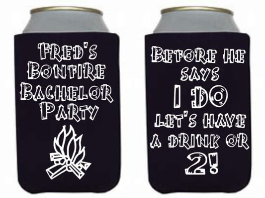 Personalized Bonfire Bachelor Party Can Cooler: Brews Before I Do's