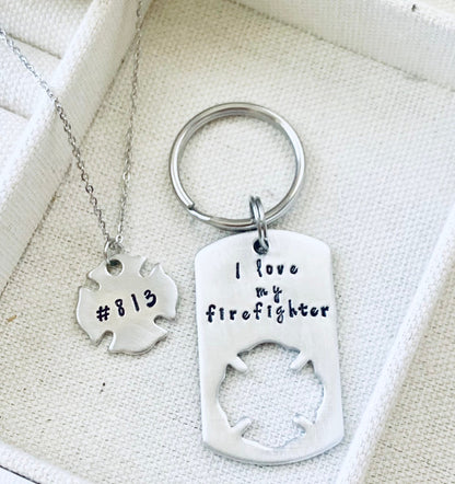 I love My Firefighter Personalized Firefighter gift, Firefighter Gift Keychain set, Firefighter wife, Firefighter Girlfriend, Maltese Cross