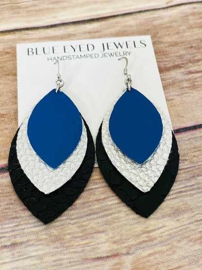 Black Layered Leather Earrings Faux Leather Earrings Fall Earrings Winter Faux Leather Earrings Silver Leather Earring School Spirit Earring
