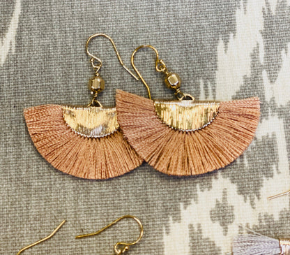 Gray Earrings Statement earrings Fan tassel earrings Half moon earrings Geometric earrings Fringe earrings Semi circle earring