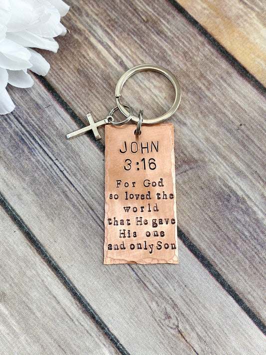 Scripture Cross Custom Keychain John 3:16 Keychain Christian Gift Bible Verse Keychain Scripture Gift For God So Loved The World He Gave His