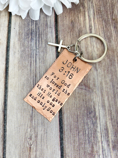 Scripture Cross Custom Keychain John 3:16 Keychain Christian Gift Bible Verse Keychain Scripture Gift For God So Loved The World He Gave His