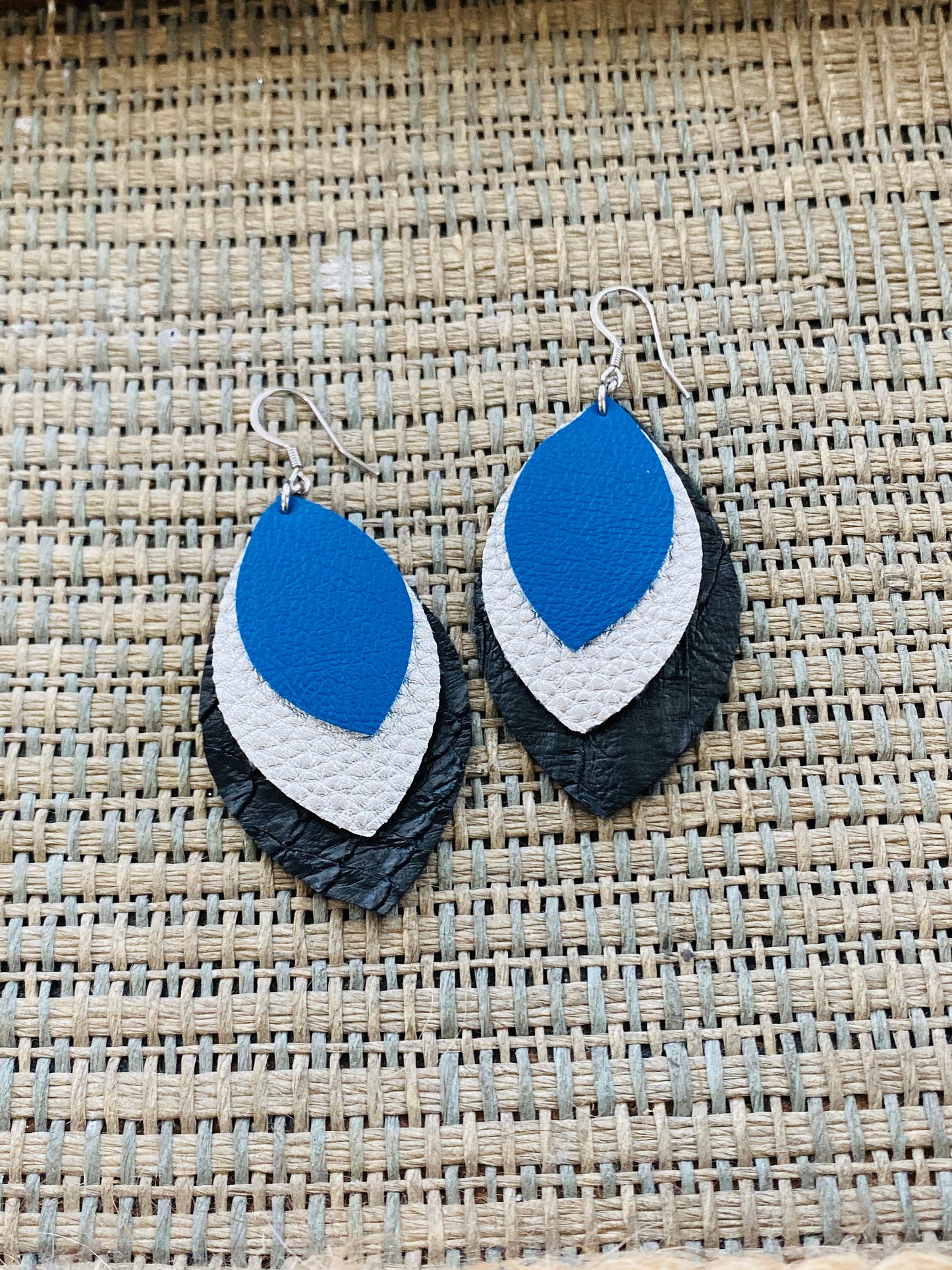 Black Layered Leather Earrings Faux Leather Earrings Fall Earrings Winter Faux Leather Earrings Silver Leather Earring School Spirit Earring