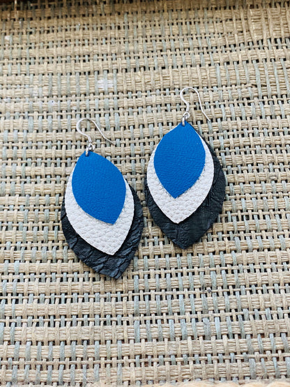 Black Layered Leather Earrings Faux Leather Earrings Fall Earrings Winter Faux Leather Earrings Silver Leather Earring School Spirit Earring