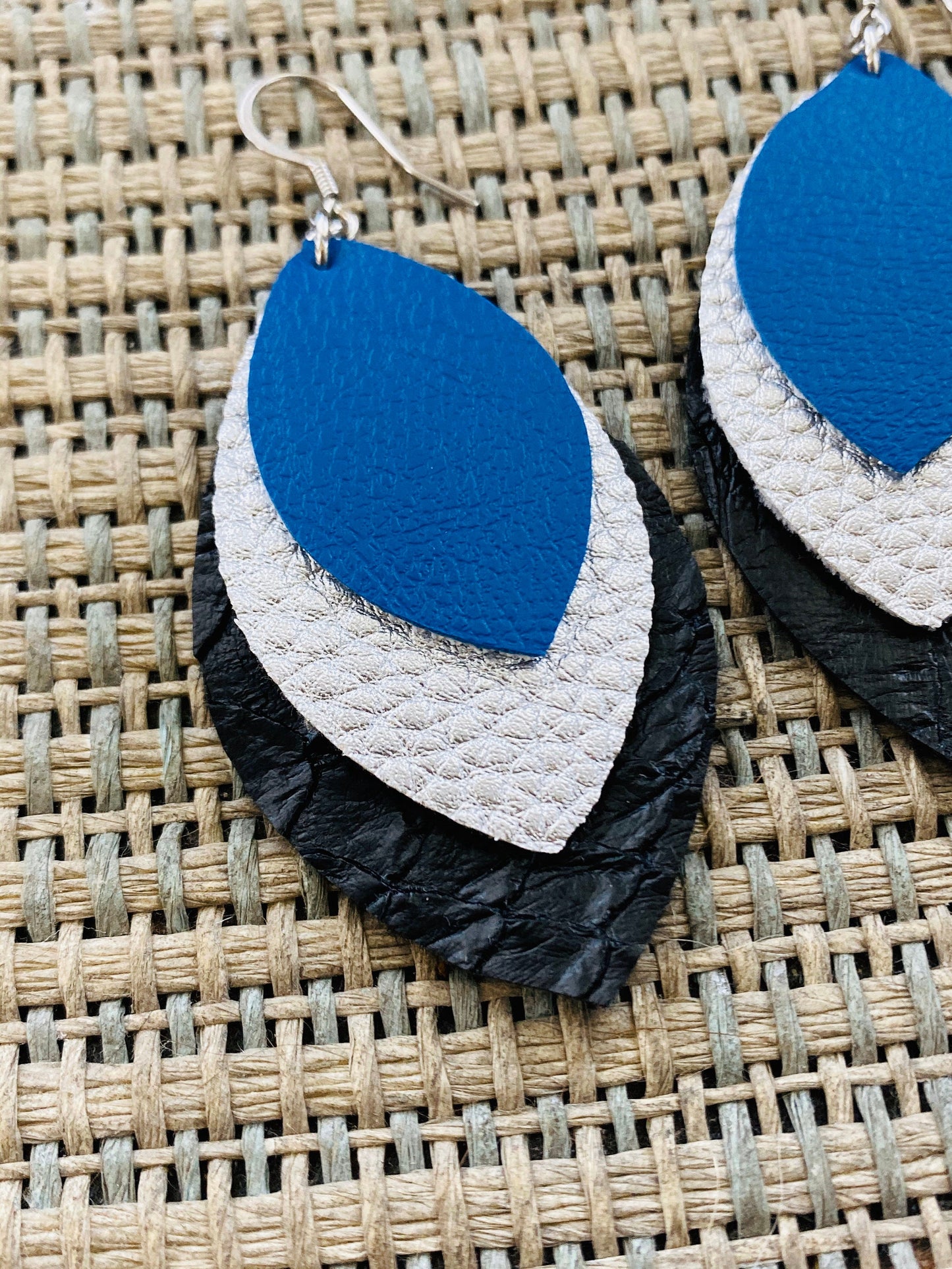 Black Layered Leather Earrings Faux Leather Earrings Fall Earrings Winter Faux Leather Earrings Silver Leather Earring School Spirit Earring