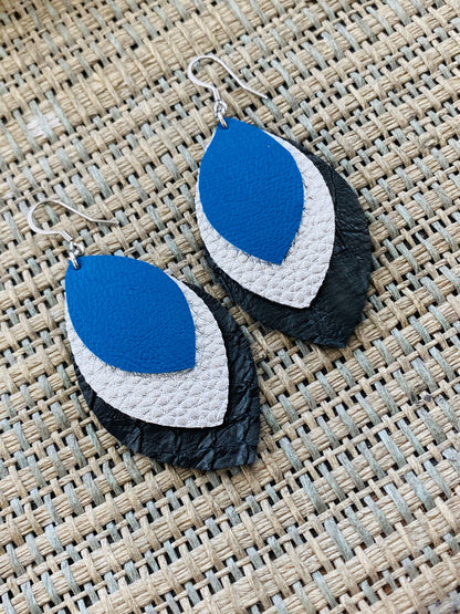 Black Layered Leather Earrings Faux Leather Earrings Fall Earrings Winter Faux Leather Earrings Silver Leather Earring School Spirit Earring