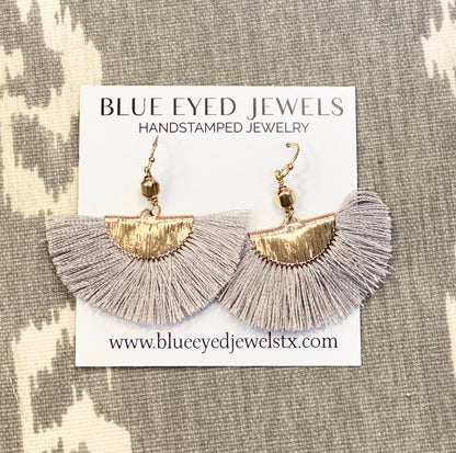 Gray Earrings Statement earrings Fan tassel earrings Half moon earrings Geometric earrings Fringe earrings Semi circle earring