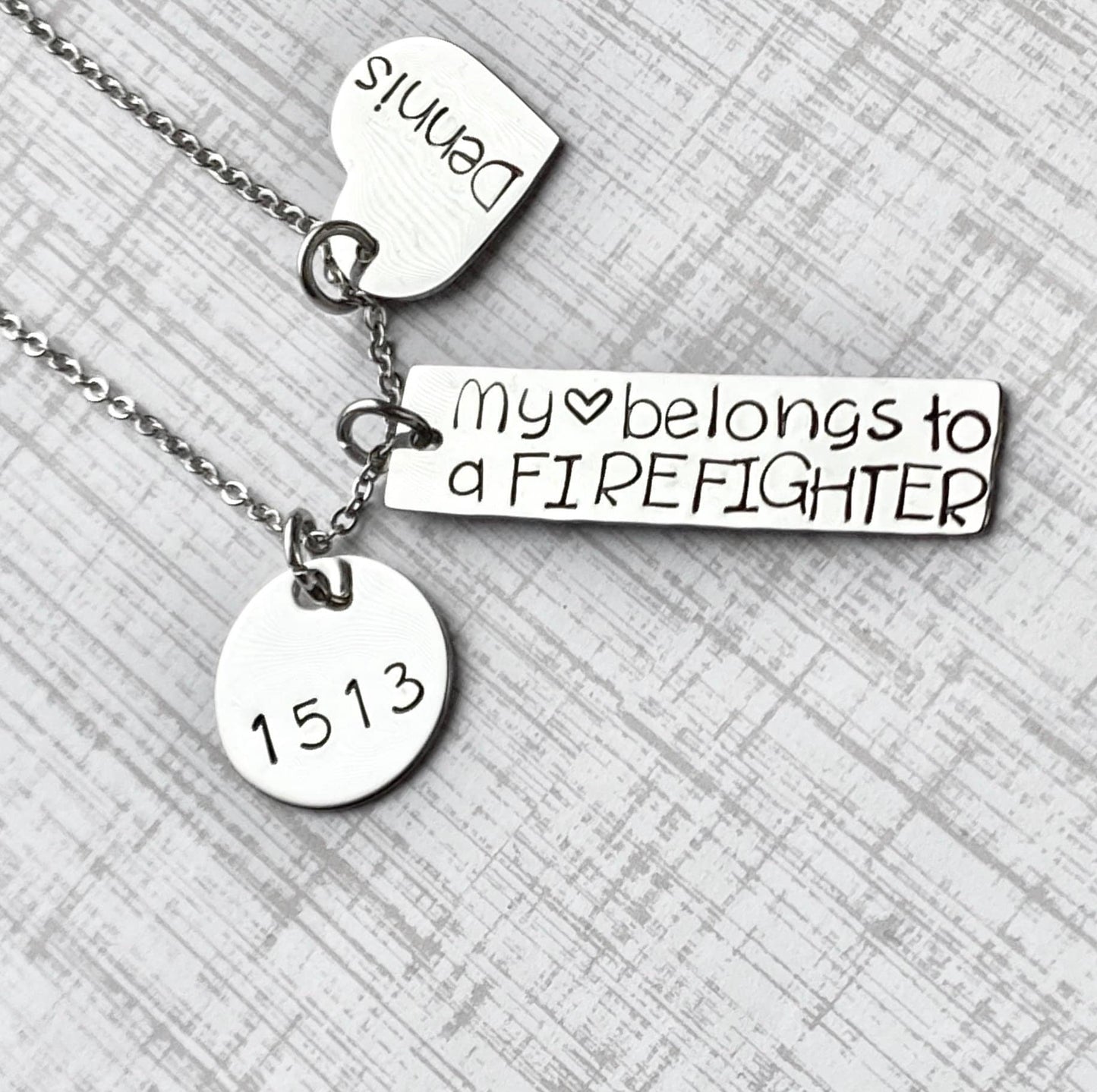 My Heart Belongs to a Firefighter Wife Necklace Firefighter Wife Necklace Handstamped Jewelry Custom Necklace Heart necklace