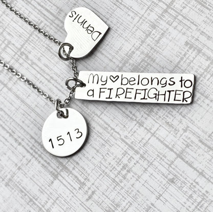 My Heart Belongs to a Firefighter Wife Necklace Firefighter Wife Necklace Handstamped Jewelry Custom Necklace Heart necklace