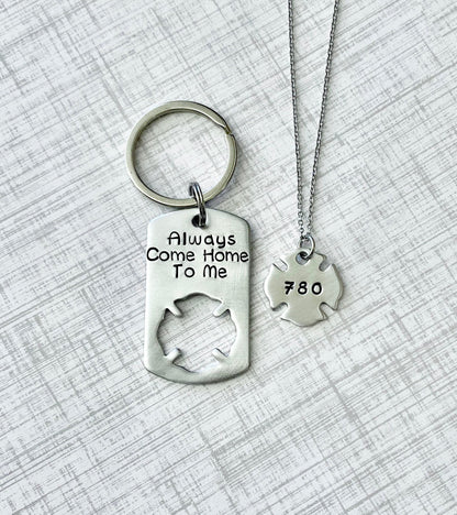 Always Come Home To Me Keychain Personalized Firefighter Wife Necklace Fireman Wife Jewelry Firefighter Girlfriend Necklace Firefighter Wife