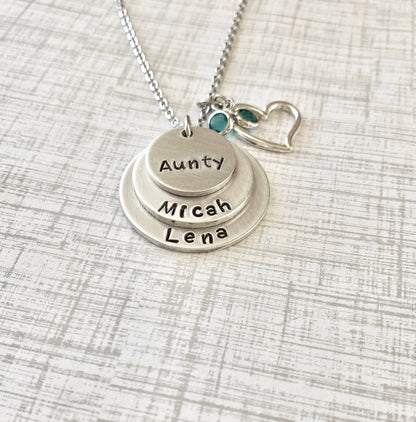 Aunty Necklace Name Necklace Aunt Necklace Aunt Jewelry Personalize Jewelry Handstamped Jewelry Name Necklace Auntie Necklace Auntie Jewelry