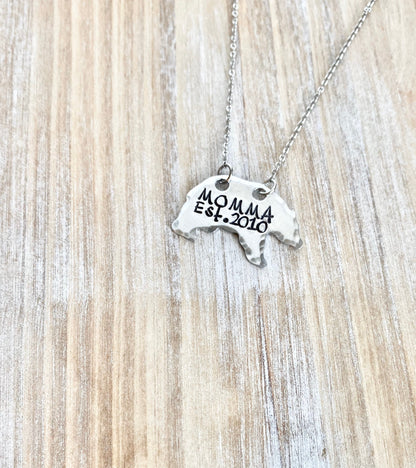 Mama Bear Necklace Mothers Day gift Momma bear necklace personalized established year Silver mama necklace bear necklace mom gift mama gift