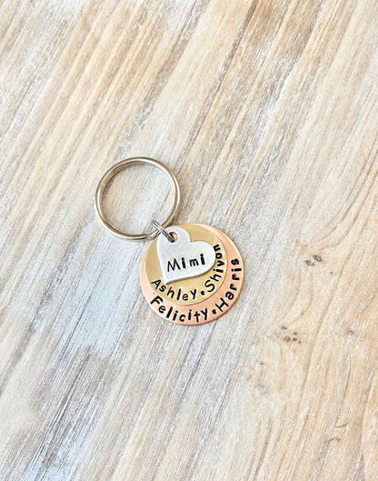 Mimi Keychain MOM Keychain New Mom Mother's Day Gift Mom's Birthday Nana Keychain Grandma Keychain Mixed Metal Keychain Stamped Accessory