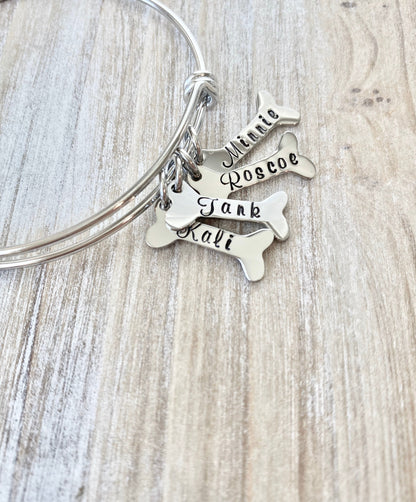 Pet Memorial Bracelet Loss of a Pet Bangle Personalized Hand Stamped Pet Jewelry Pet Loss Remembrance Dog Bone Dog Mom Gift