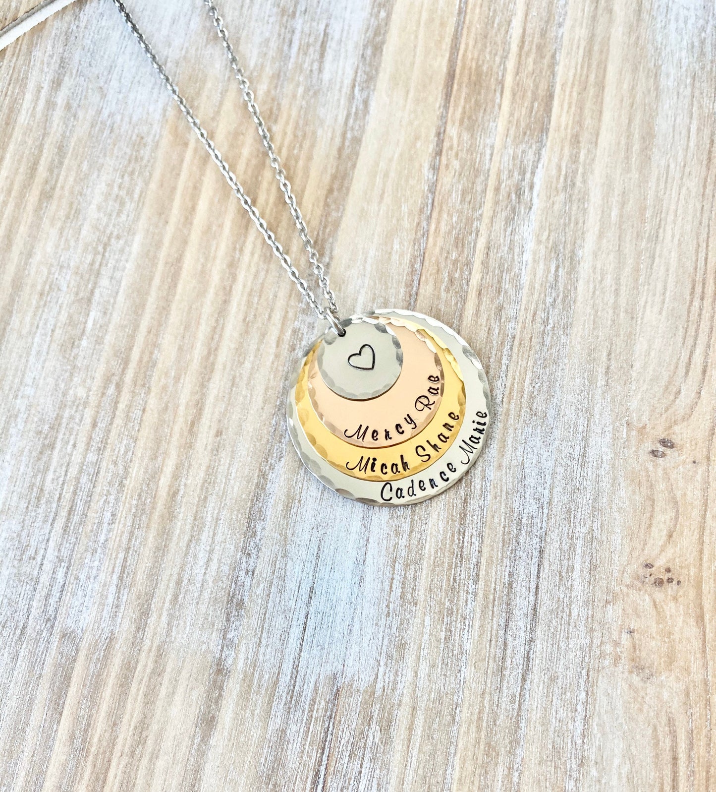 Name Necklace Grandma Necklace Handstamped Necklace Mixed Metal Jewelry Personalized Necklace Gift for Mimi Gift for Grandma Mother Day Gift