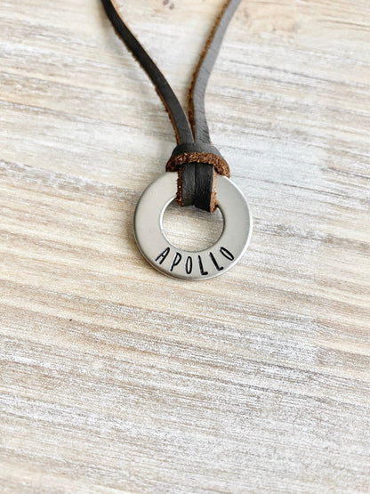Boys Necklace Washer Necklace Boys Jewelry Leather Necklace Toddler Jewelry Boy Birthday Gift Son Easter Gift Boys Washer Jewelry