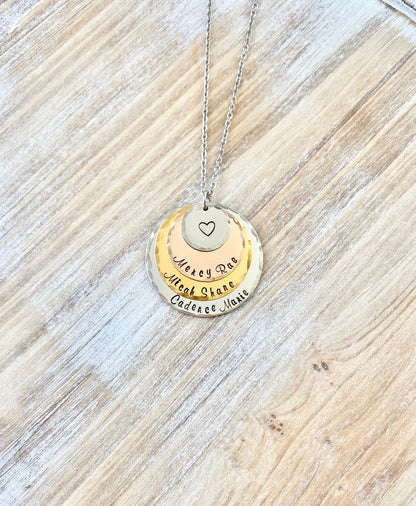 Name Necklace Grandma Necklace Handstamped Necklace Mixed Metal Jewelry Personalized Necklace Gift for Mimi Gift for Grandma Mother Day Gift