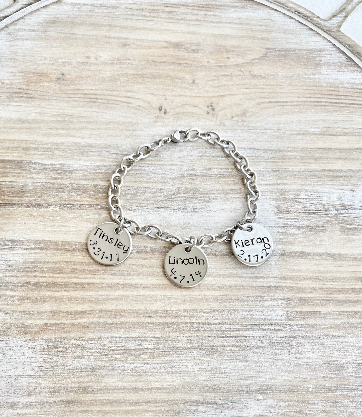 Mother Charm Bracelet Grandma Charm Bracelet Grandchildren Name Bracelet Handstamped Bracelet Personalized Bracelet Handstamped Jewelry