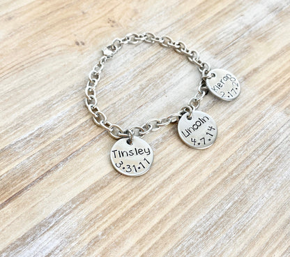 Mother Charm Bracelet Grandma Charm Bracelet Grandchildren Name Bracelet Handstamped Bracelet Personalized Bracelet Handstamped Jewelry