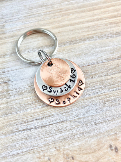 Sweet 16 Birthday Copper 2006 Penny Keychain New Car Keychain 16th Birthday Gift New Driver Gift