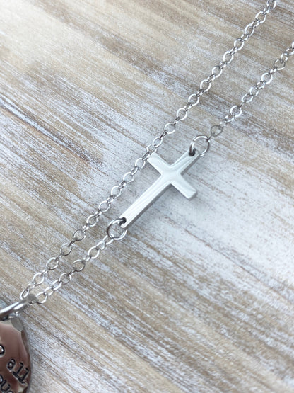 I Can Do All Things Through Christ Who Strengthens Me Necklace Baptism Necklace First Communion Necklace Handstamped Necklace Sideways Cross