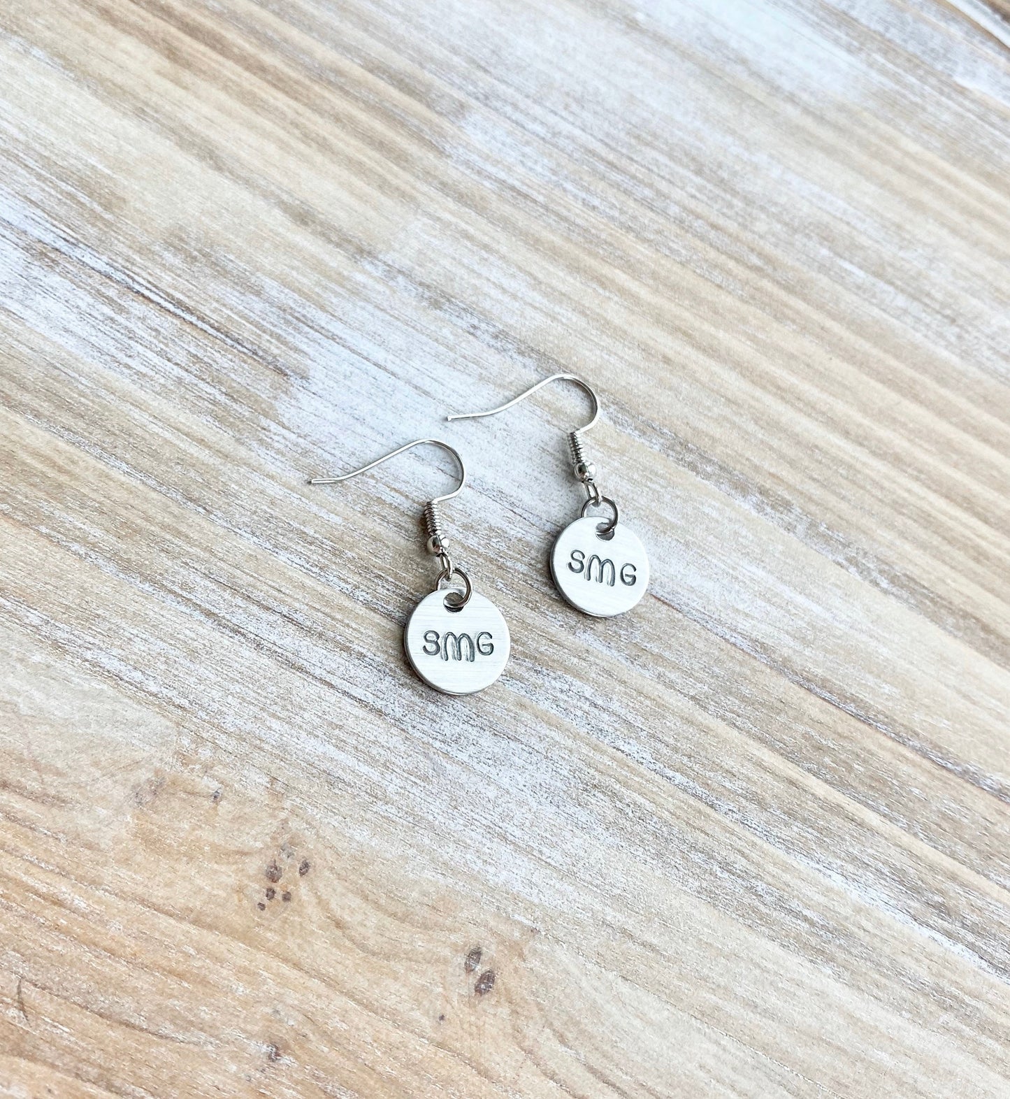 Handstamped Earrings Monogram Earrings Monogram Jewelry Personalized Earrings Initial Earrings Dangle Earrings Valentines Day Gift