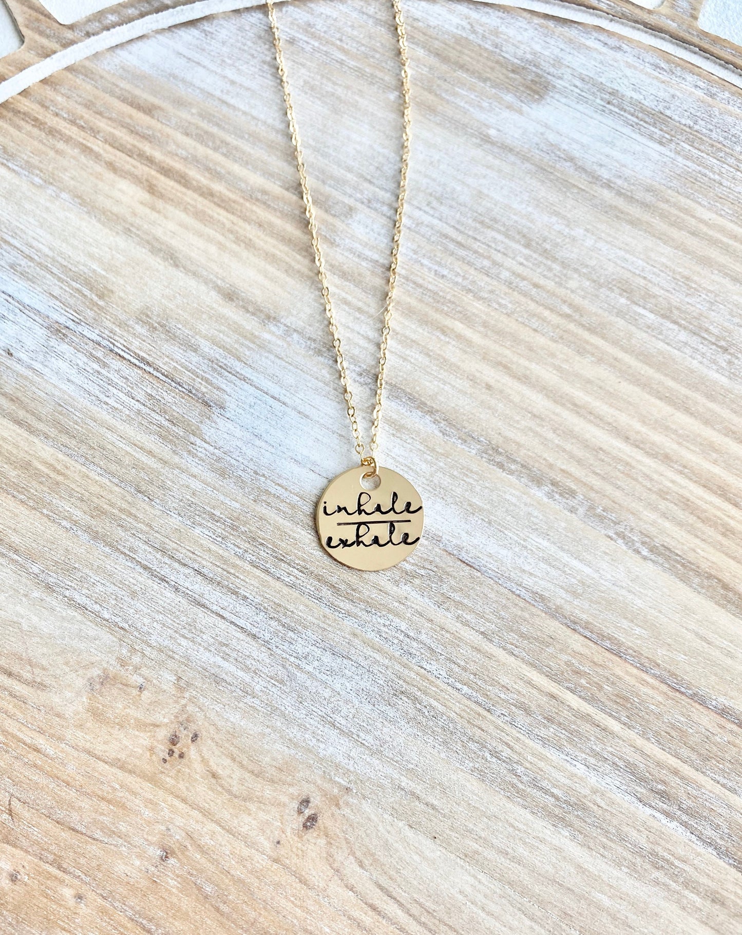 Gold Handstamped Necklace Gold Mom Necklace inhale exhale Necklace Gift for Mom Gold filled Jewelry Gold Name Jewelry 14K Gold