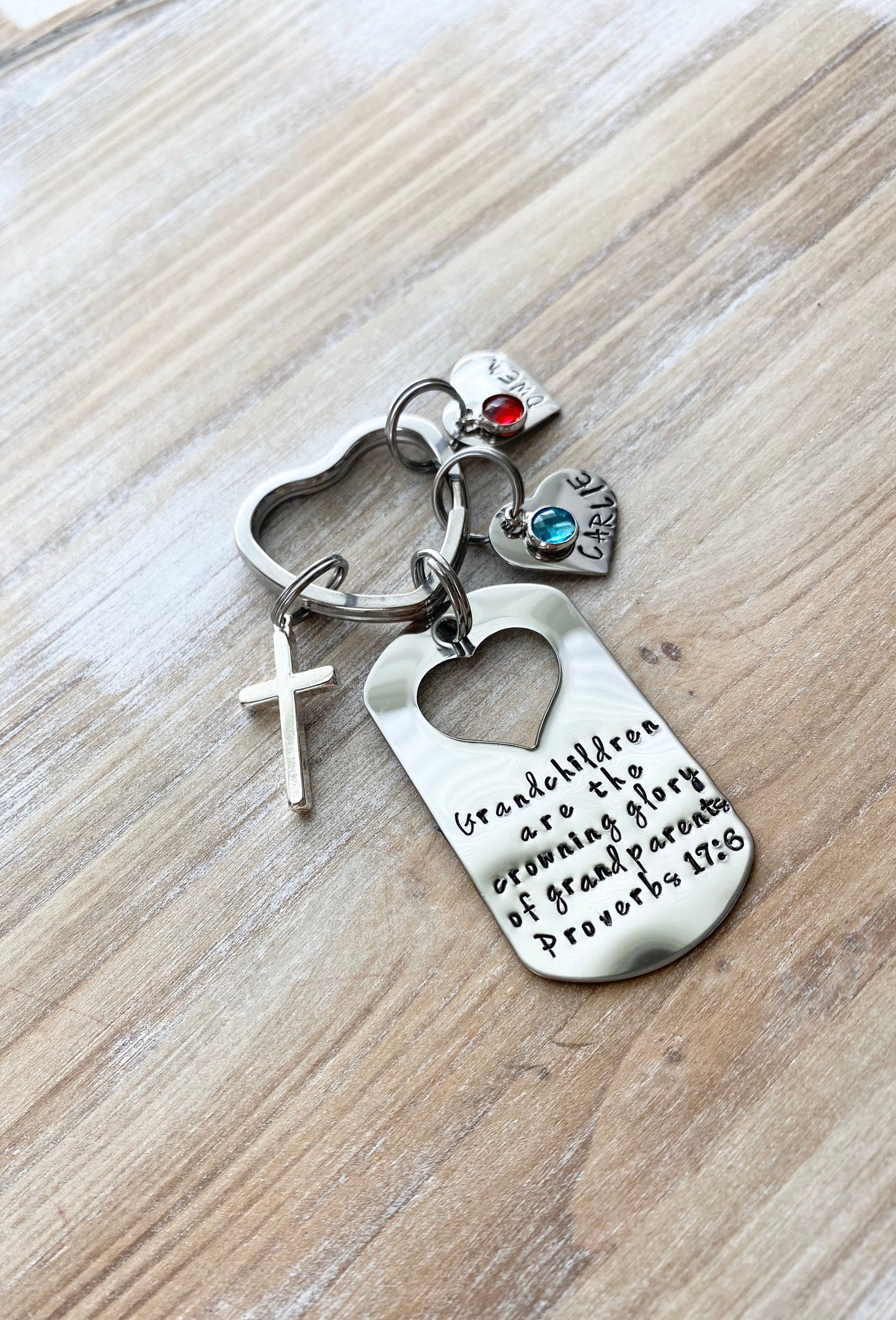 Grandchildren Keychain Grandparents Gift Proverbs 17:6 Keychain Handstamped Keychain Custom Keychain Crowning Glory Keychain