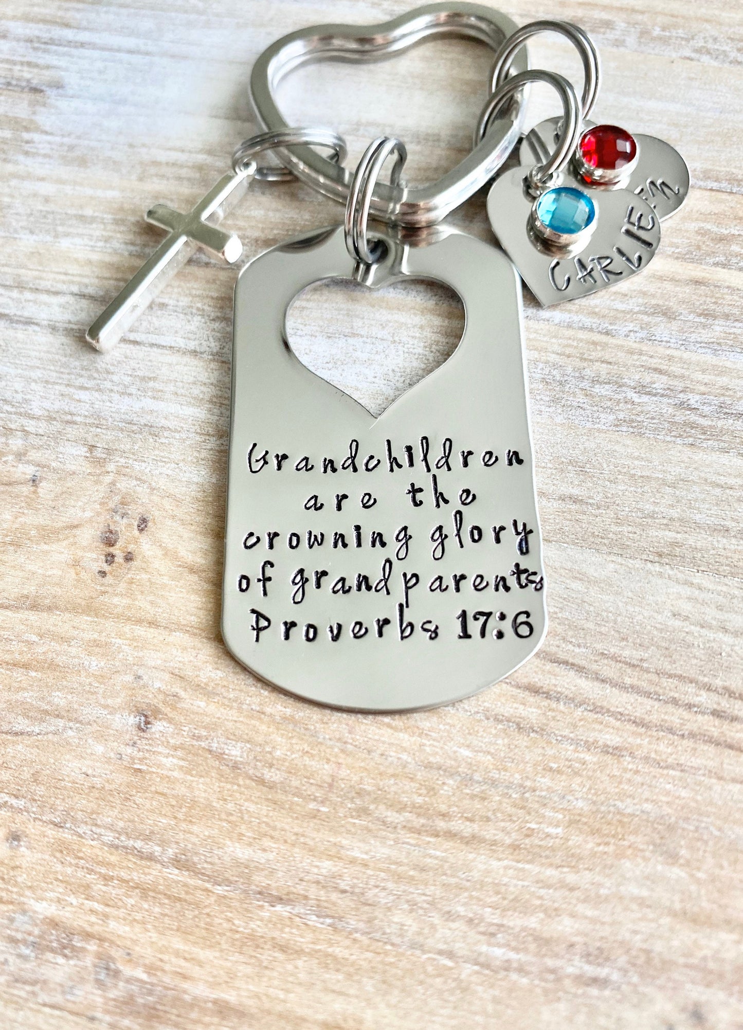 Grandchildren Keychain Grandparents Gift Proverbs 17:6 Keychain Handstamped Keychain Custom Keychain Crowning Glory Keychain