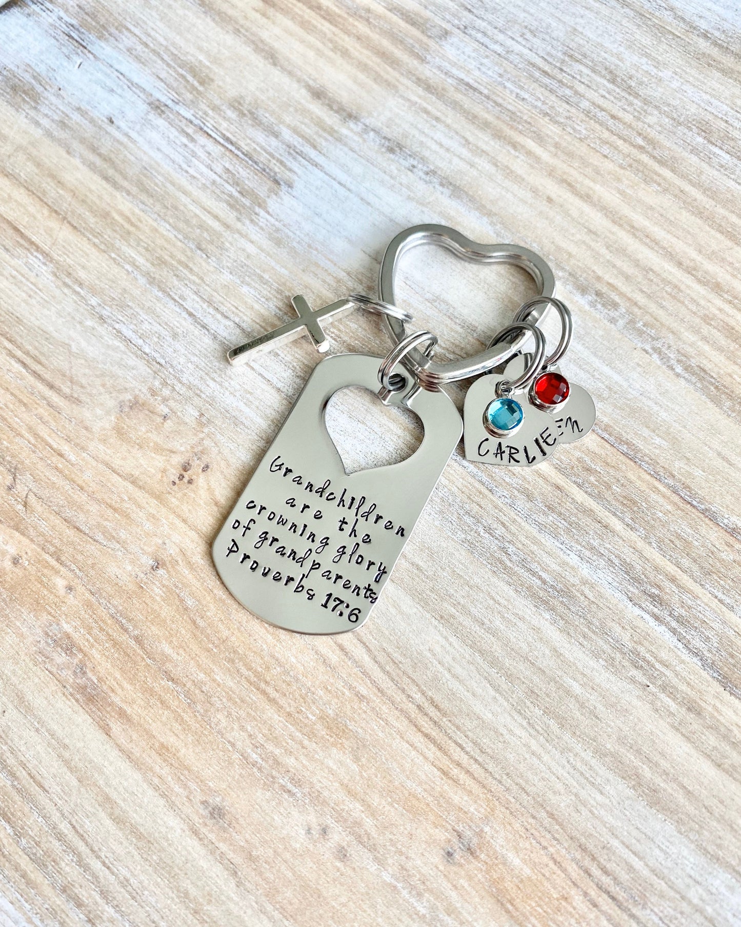 Grandchildren Keychain Grandparents Gift Proverbs 17:6 Keychain Handstamped Keychain Custom Keychain Crowning Glory Keychain