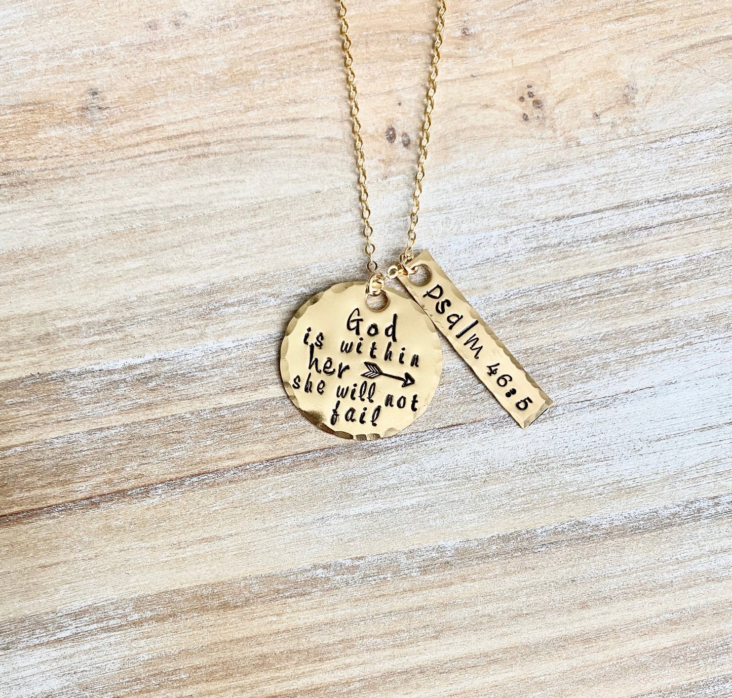 God Is Within Her She Will Not Fail Psalm 46:5 Bible Verse Necklace Scripture Necklace Hand Stamped Gold Filled Necklace Christian Jewelry