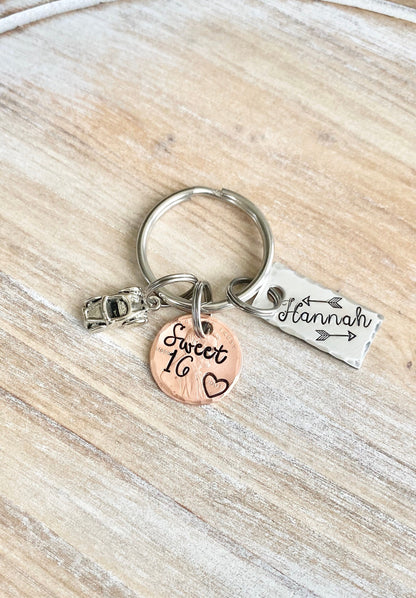 New Car Keychain,Personalized Sweet 16 Keychain, New Driver Keychain, Sweet Sixteenth Birthday Gift, Sweet 16 Gifts, Gifts For Daughter