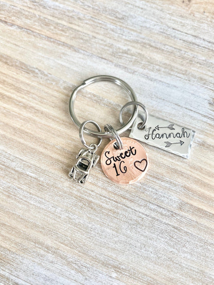 New Car Keychain,Personalized Sweet 16 Keychain, New Driver Keychain, Sweet Sixteenth Birthday Gift, Sweet 16 Gifts, Gifts For Daughter