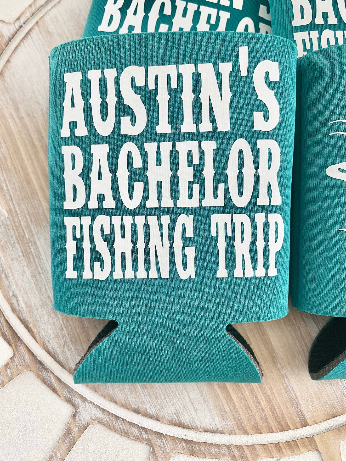 Personalized Fishing Trip Koozie: Bachelor Party Can Coolers