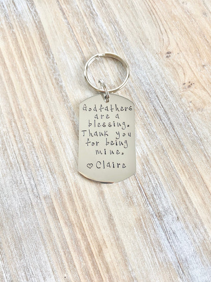 Godfather Keychain Baptism Gift Christening Keychain Handstamped Keychain Custom Keychain Godfathers Are A Blessing Godfather