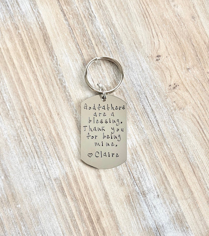 Godfather Keychain Baptism Gift Christening Keychain Handstamped Keychain Custom Keychain Godfathers Are A Blessing Gift for Godfather