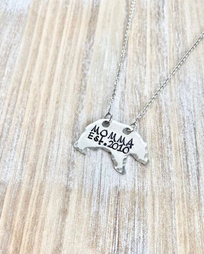 Mama Bear Necklace Mothers Day gift Momma bear necklace personalized established year Silver mama necklace bear necklace mom gift mama gift