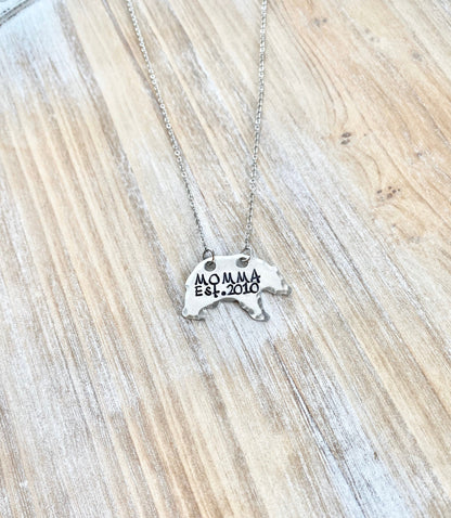 Mama Bear Necklace Mothers Day gift Momma bear necklace personalized established year Silver mama necklace bear necklace mom gift mama gift