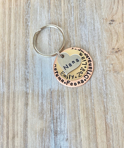 Nana Keychain MOM Keychain New Mom Mother's Day Gift Mom's Birthday Nana Keychain Grandma Keychain Mixed Metal Keychain Stamped Accessory