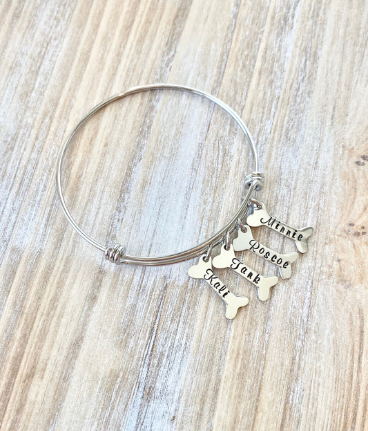 Pet Memorial Bracelet Loss of a Pet Bangle Personalized Hand Stamped Pet Jewelry Pet Loss Remembrance Dog Bone Dog Mom Gift
