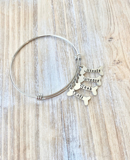 Pet Memorial Bracelet Loss of a Pet Bangle Personalized Hand Stamped Pet Jewelry Pet Loss Remembrance Dog Bone Dog Mom Gift