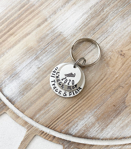 Cross Country Keychain Personalized Keychain Running Keychain Handstamped Gift Gift for Runner Team Gift for Track Star XC Keychain