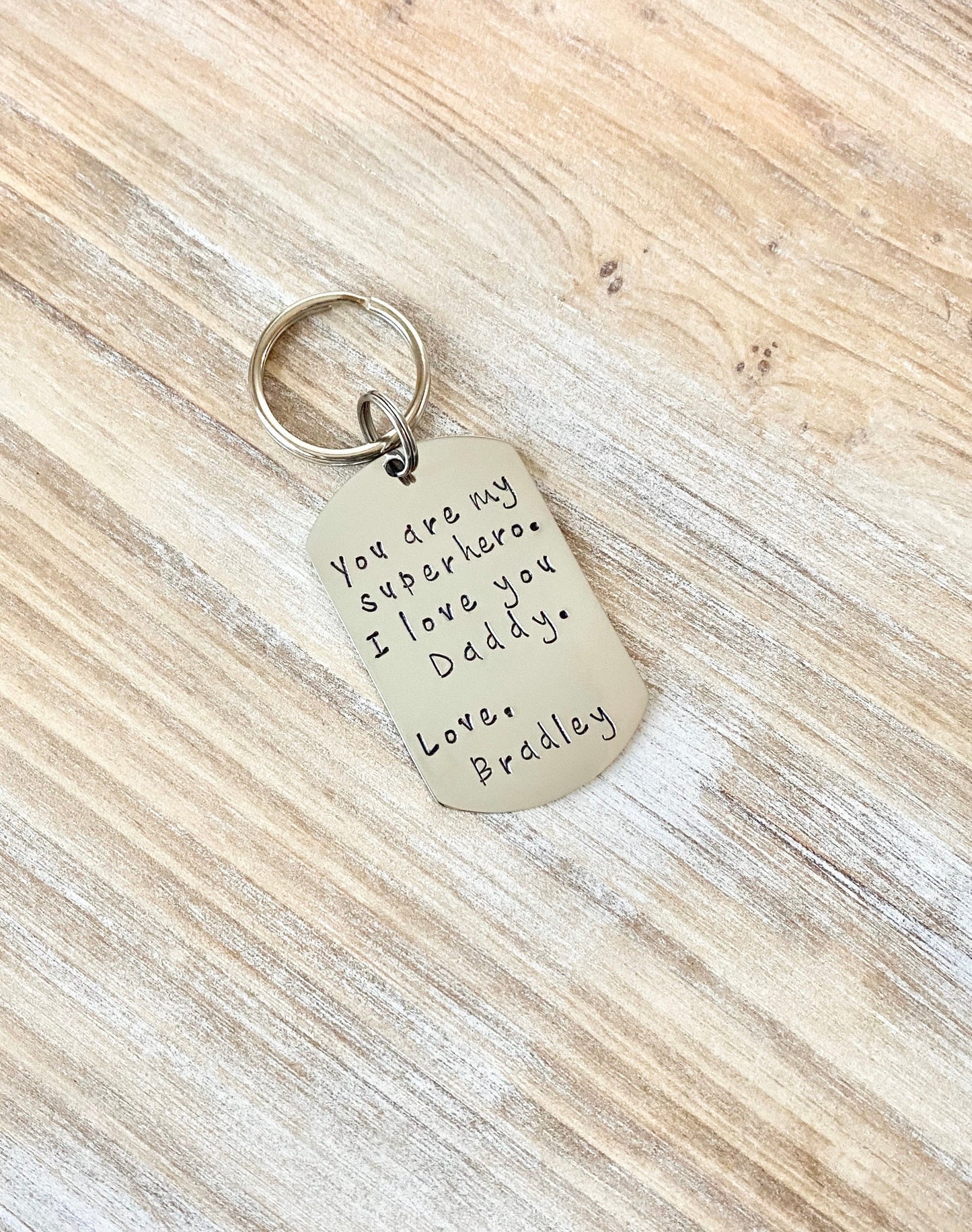 Super hero Dad Keychain Gift for New Dad  Love Daddy Keychain Handstamped Keychain Custom Keychain Dad Keychain Fathers Day Gift from Son