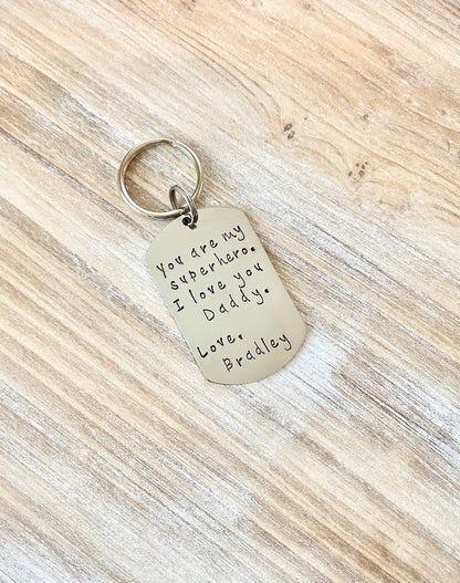 Super hero Dad Keychain Gift for New Dad  Love Daddy Keychain Handstamped Keychain Custom Keychain Dad Keychain Fathers Day Gift from Son