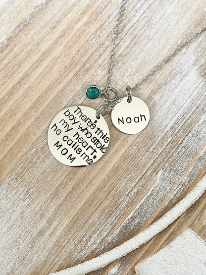 Mom Necklace Theres this boy who stole my heart Handstamped Necklace Personalize Jewelry Mother Day Gift Valentines Day Gift Custom Necklace