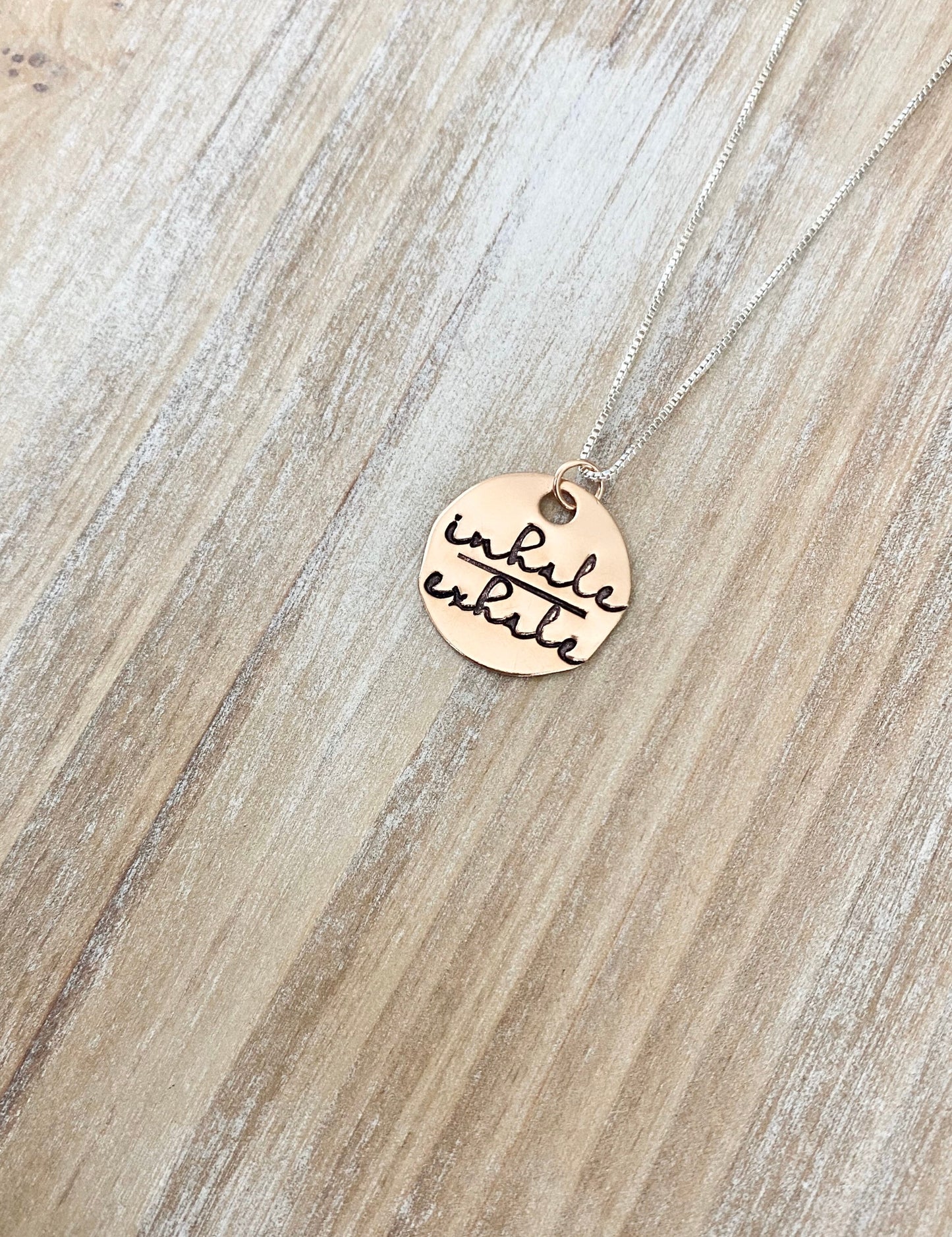 Rose Gold Handstamped Necklace Gold Mom Necklace inhale exhale Necklace Gift for Mom Gold filled Jewelry Gold Name Jewelry 14K Rose Gold